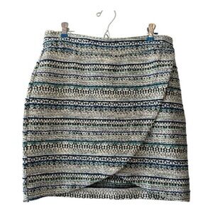 Matison Stone Textured Tweed Mini Skirt Blue Green Size M Preppy Dark Academia